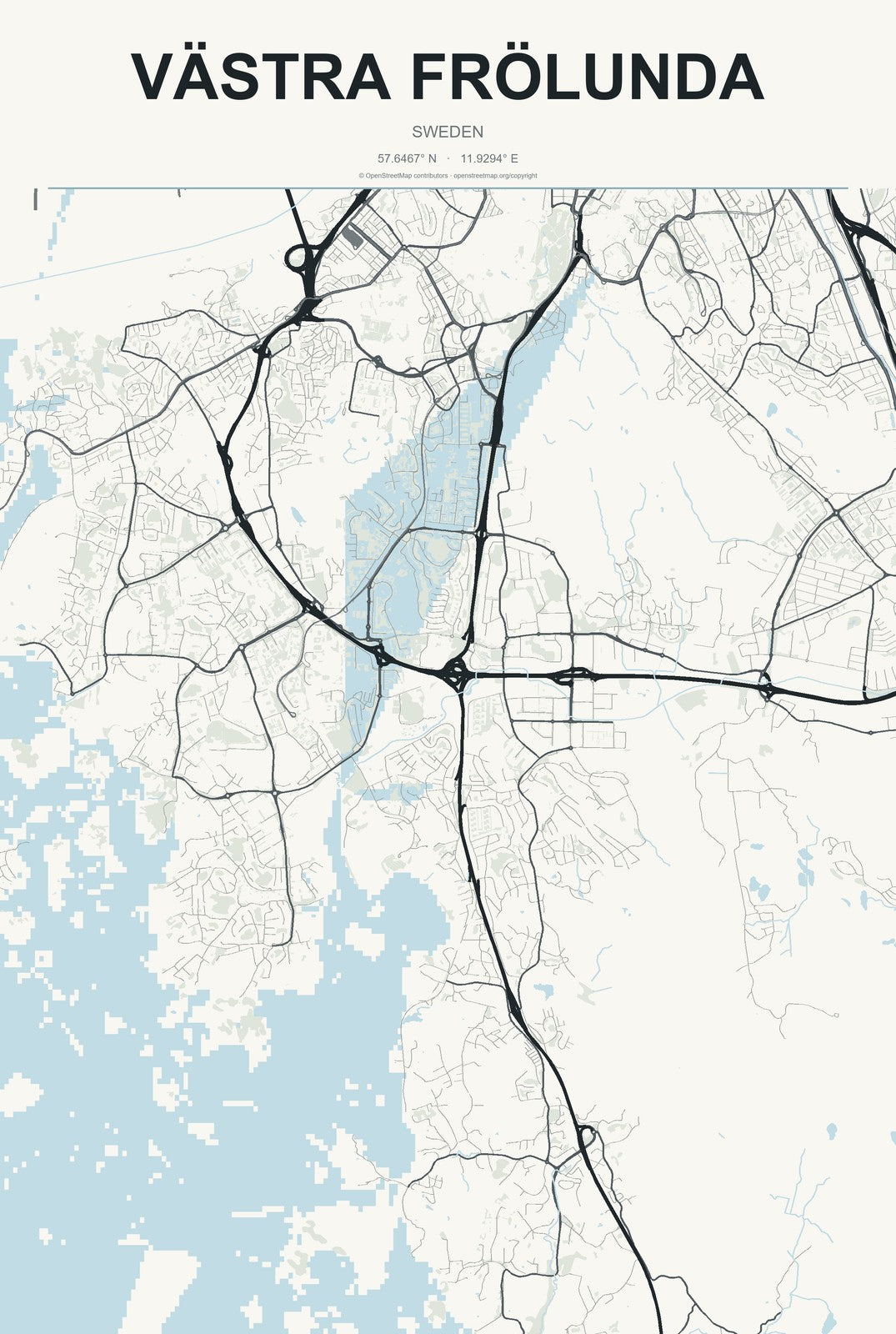 Västra Frölunda, Sweden City Map Aluminum Sign in Headline Atlas style