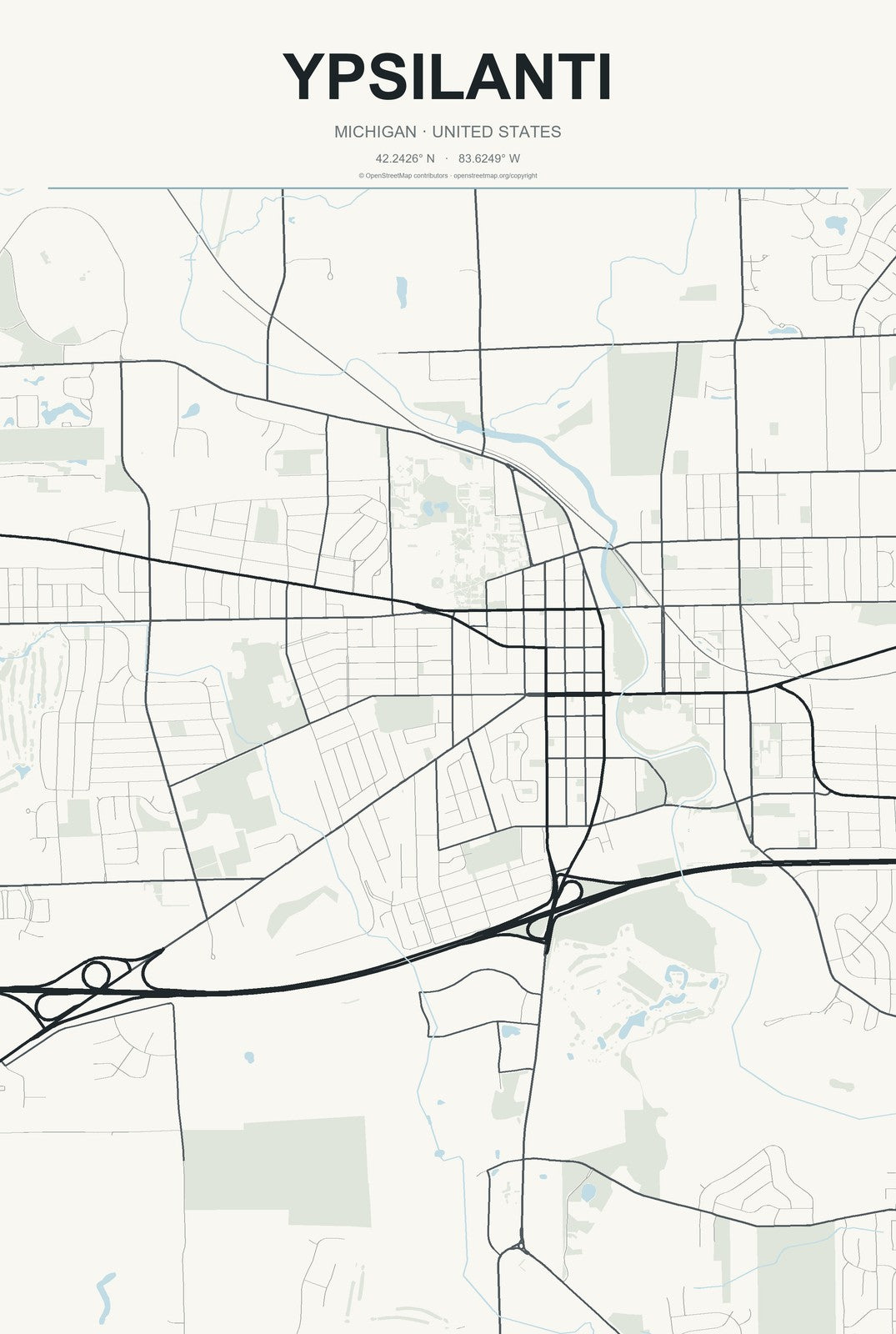 Ypsilanti, Michigan City Map Aluminum Sign in Headline Atlas style