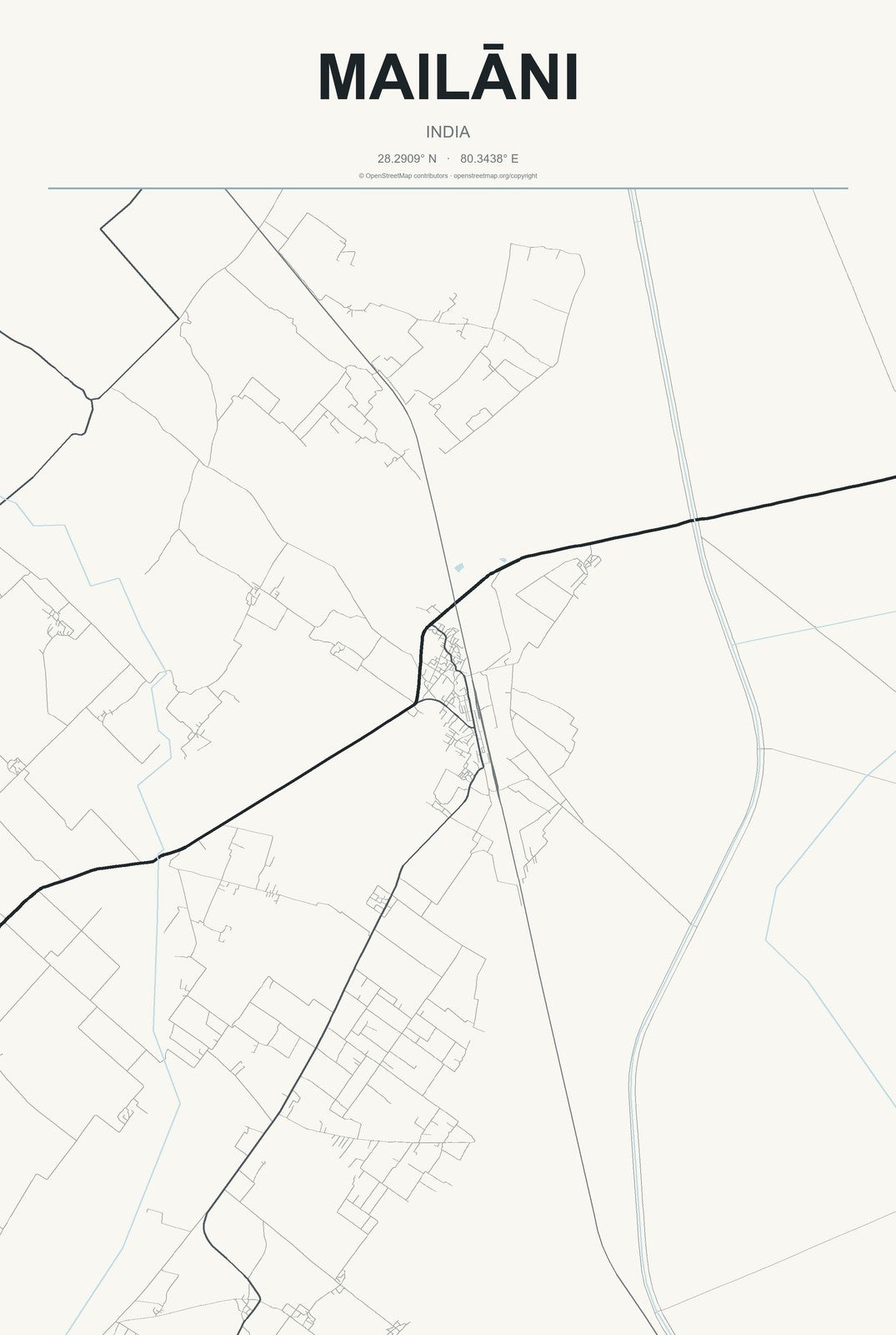 Mailāni, India City Map Aluminum Sign in Headline Atlas style