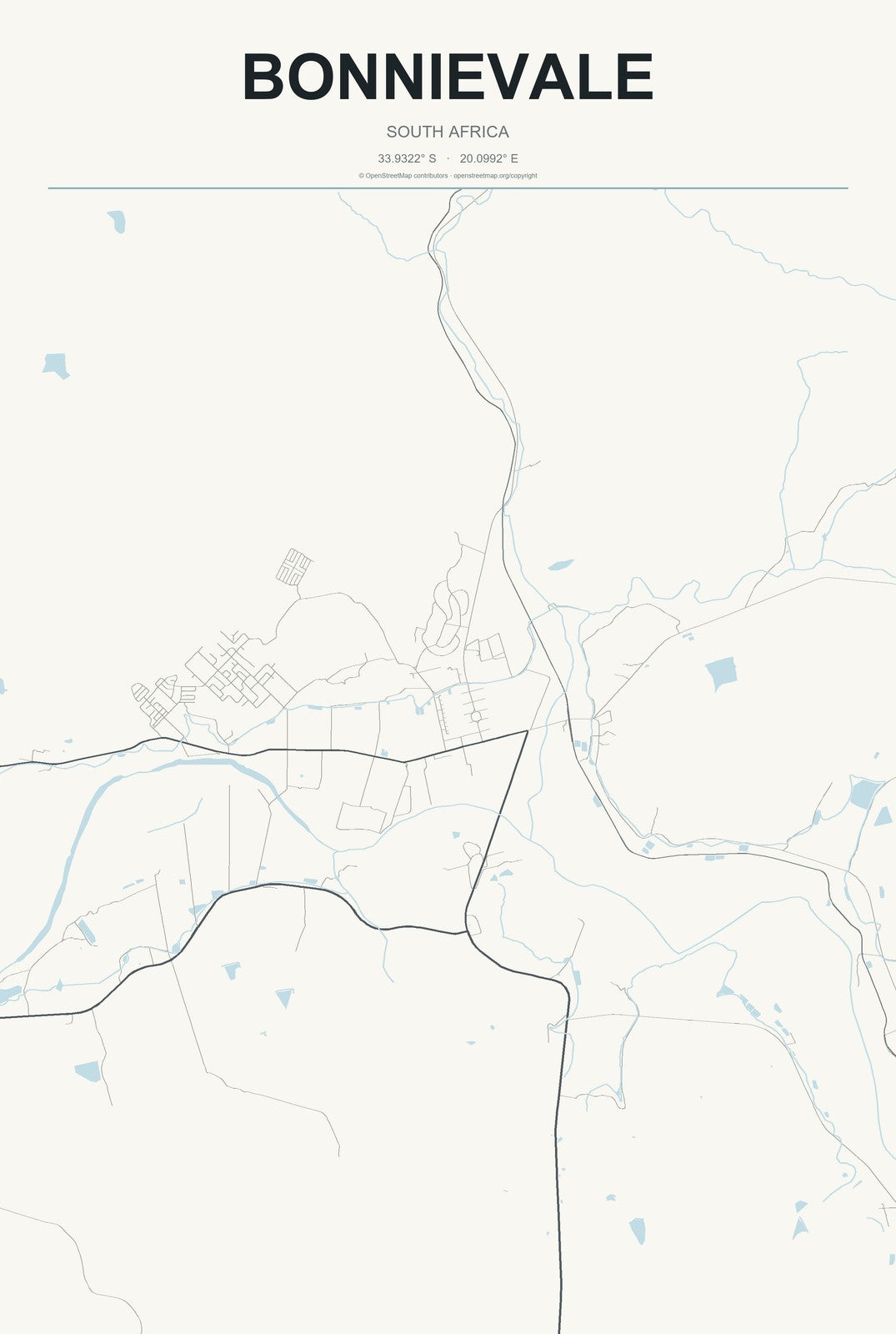 Bonnievale, South Africa City Map Aluminum Sign in Headline Atlas style