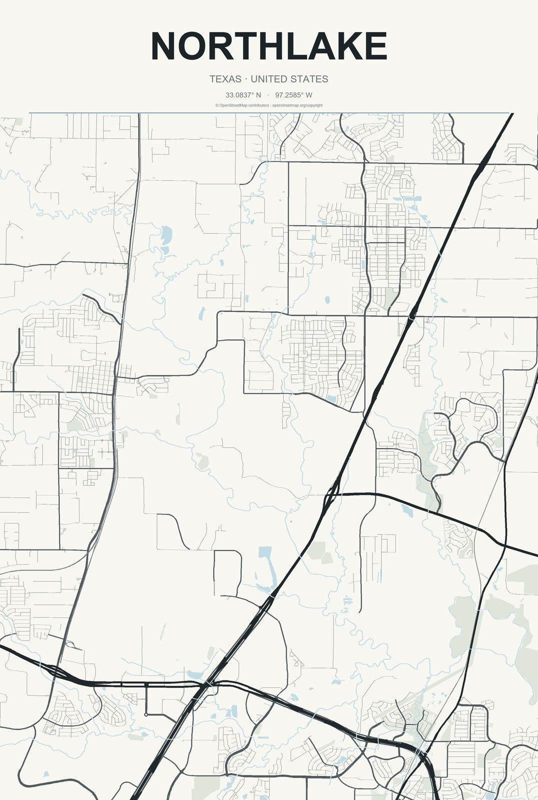 Northlake, Texas City Map Aluminum Sign in Headline Atlas style