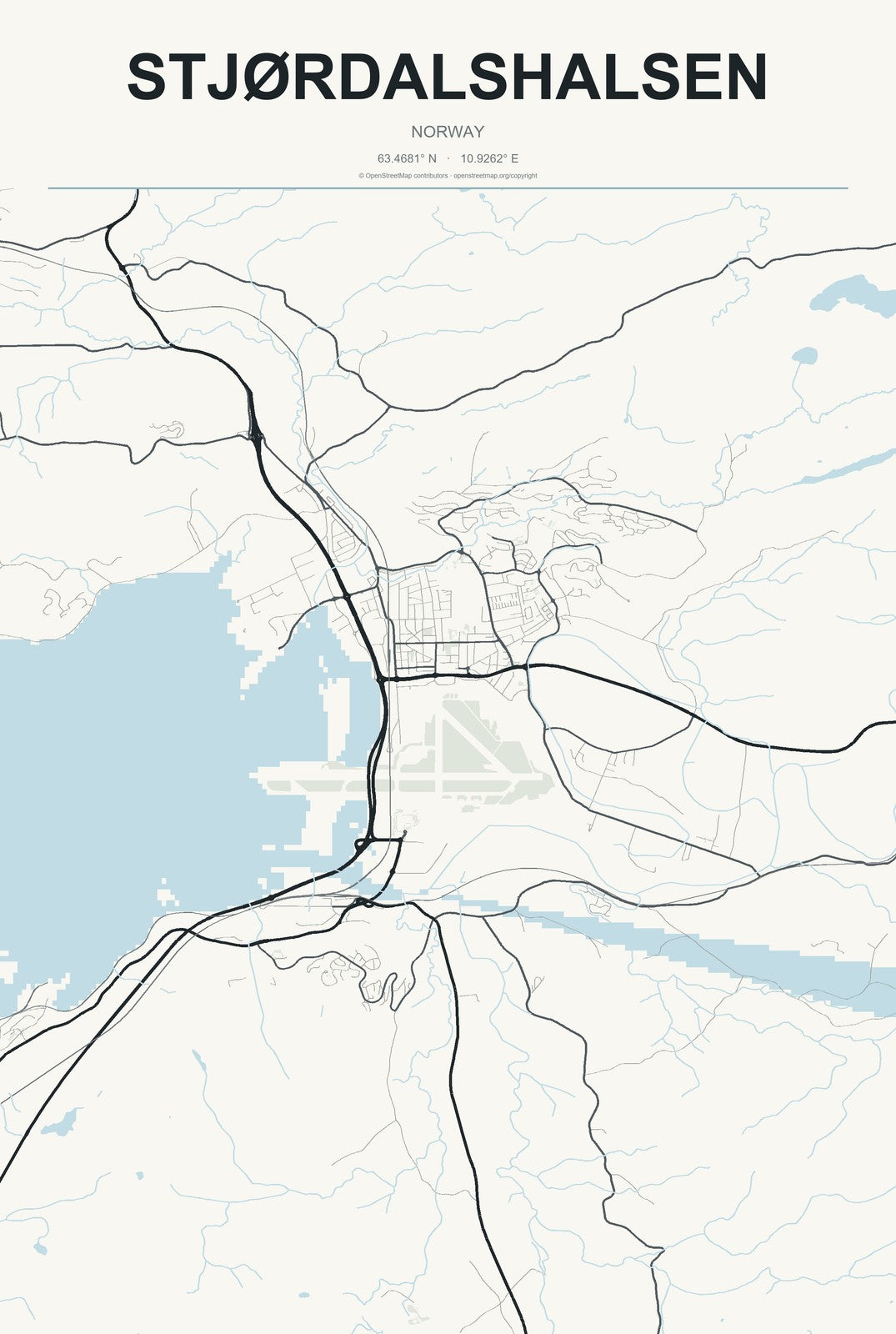 Stjørdalshalsen, Norway City Map Aluminum Sign in Headline Atlas style