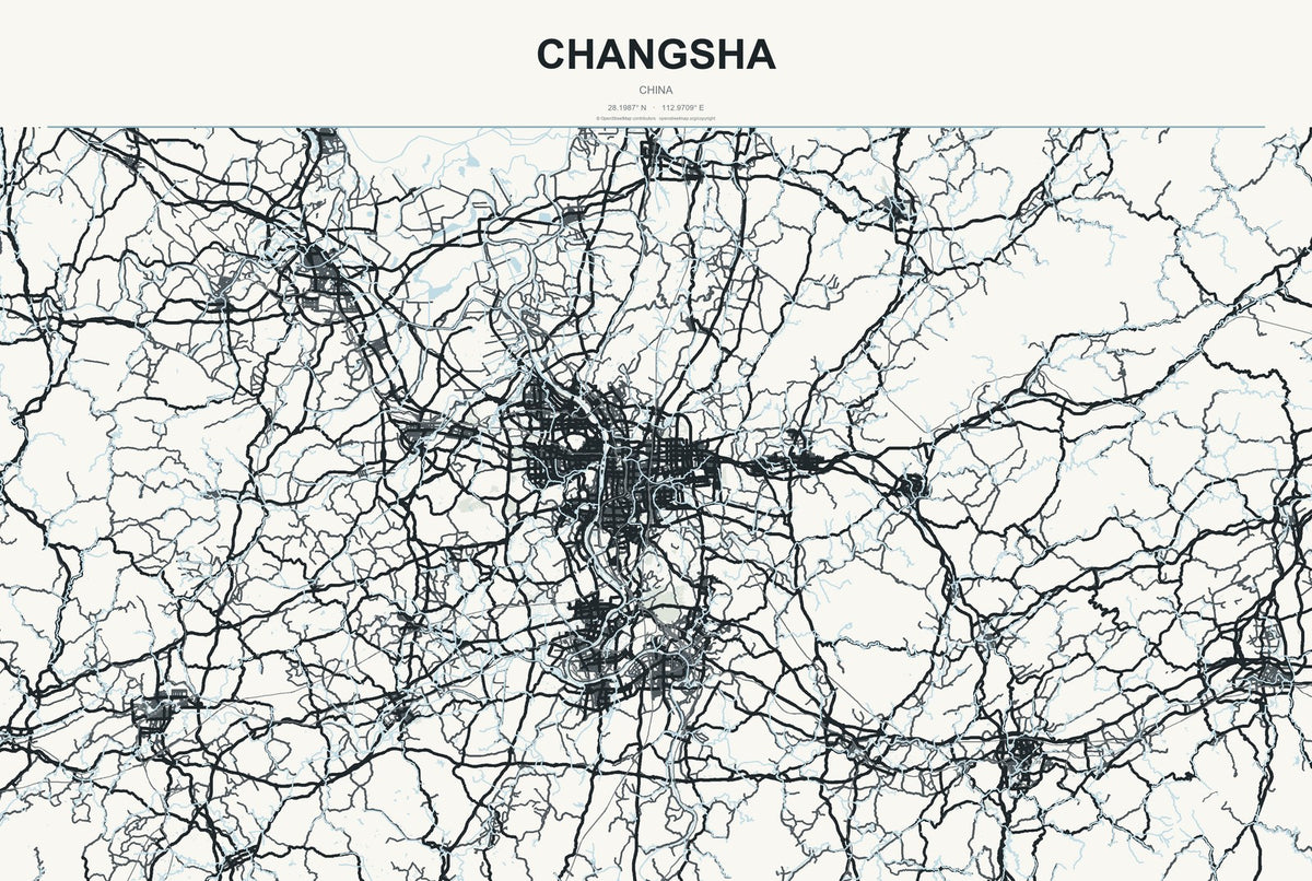 Changsha, Chongqing, China City Map Aluminum Sign in Headline Atlas style