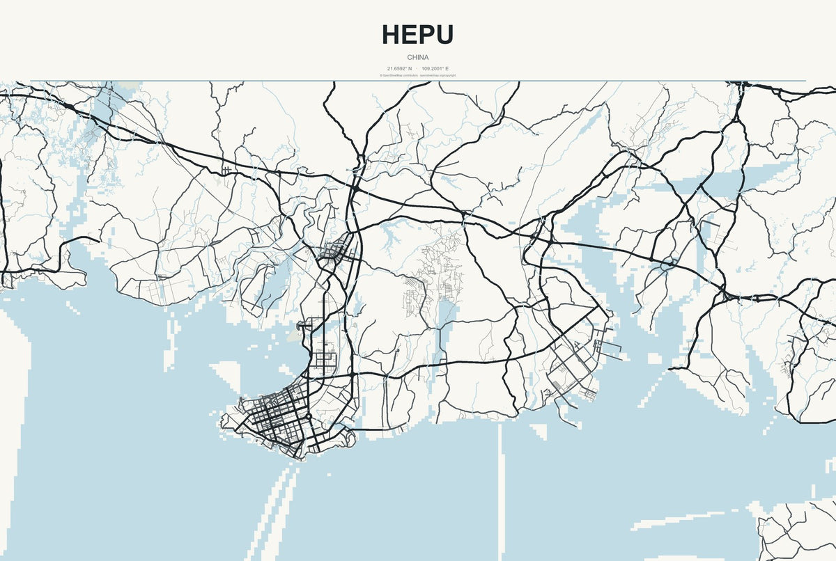 Hepu, China City Map Aluminum Sign in Headline Atlas style