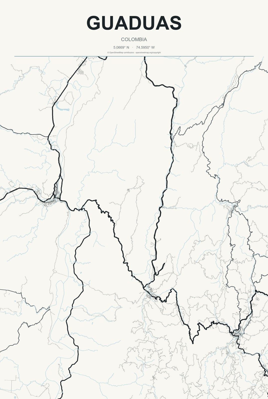 Guaduas, Colombia City Map Aluminum Sign in Headline Atlas style