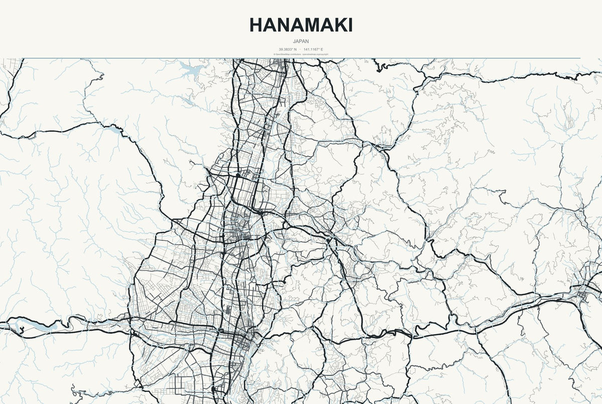 Hanamaki, Japan City Map Aluminum Sign in Headline Atlas style
