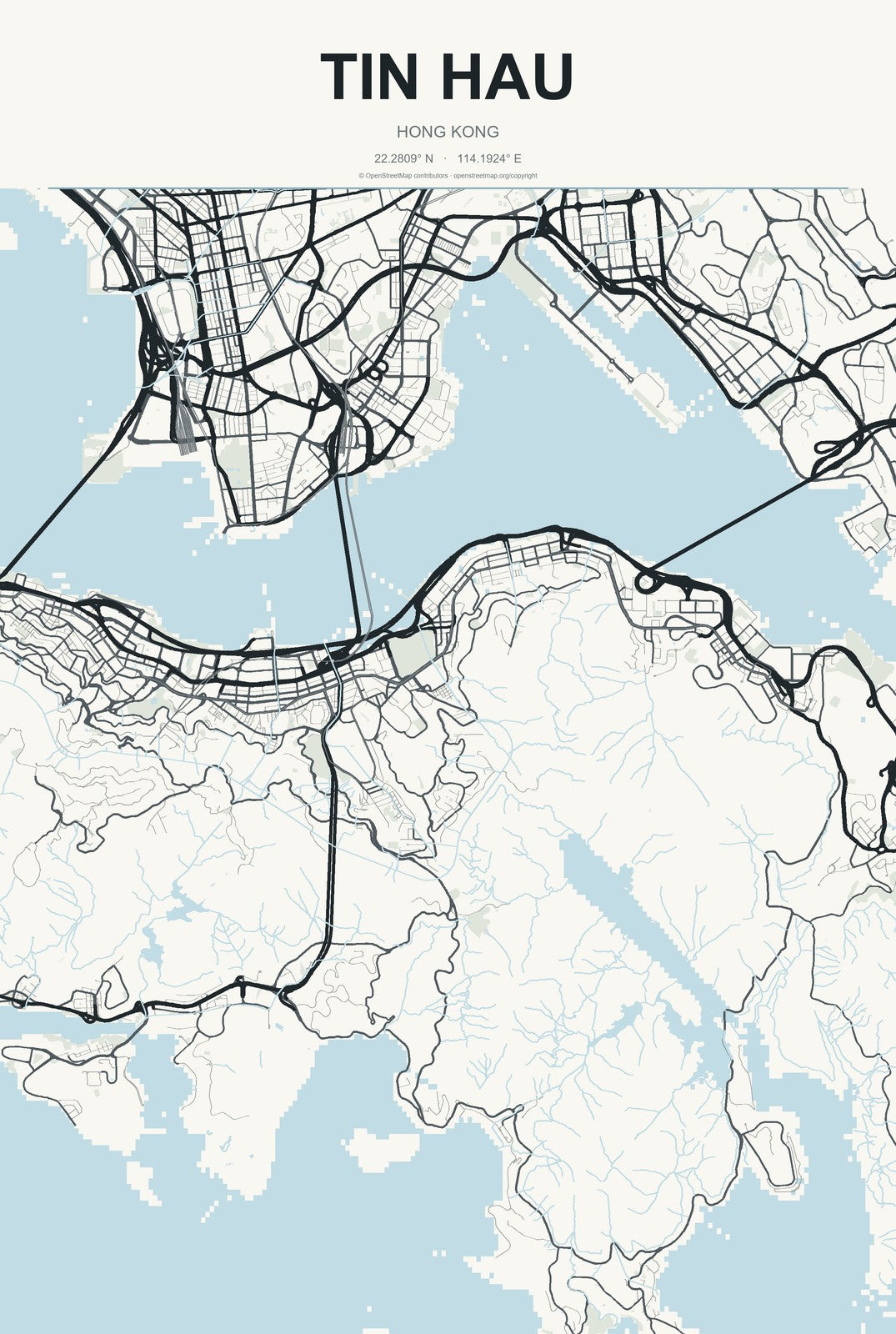 Tin Hau, Hong Kong City Map Aluminum Sign in Headline Atlas style