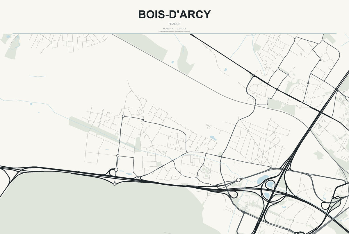 Bois-d'Arcy, France City Map Aluminum Sign in Headline Atlas style