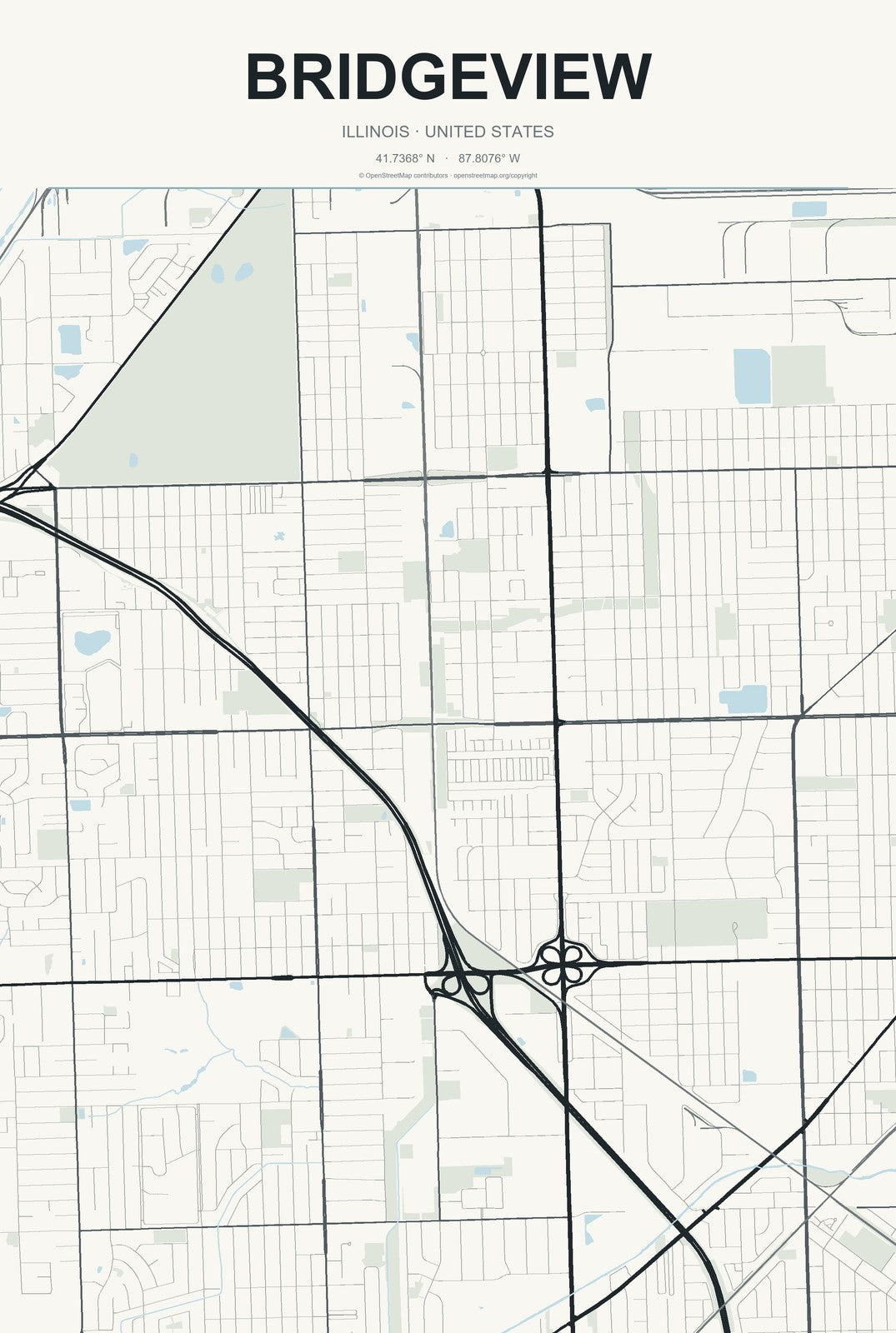 Bridgeview, Illinois City Map Aluminum Sign in Headline Atlas style