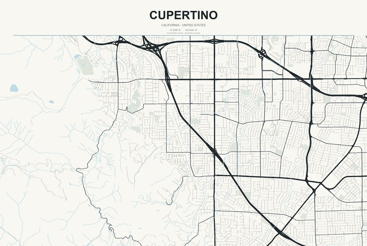 Cupertino, California City Map Aluminum Sign in Headline Atlas style