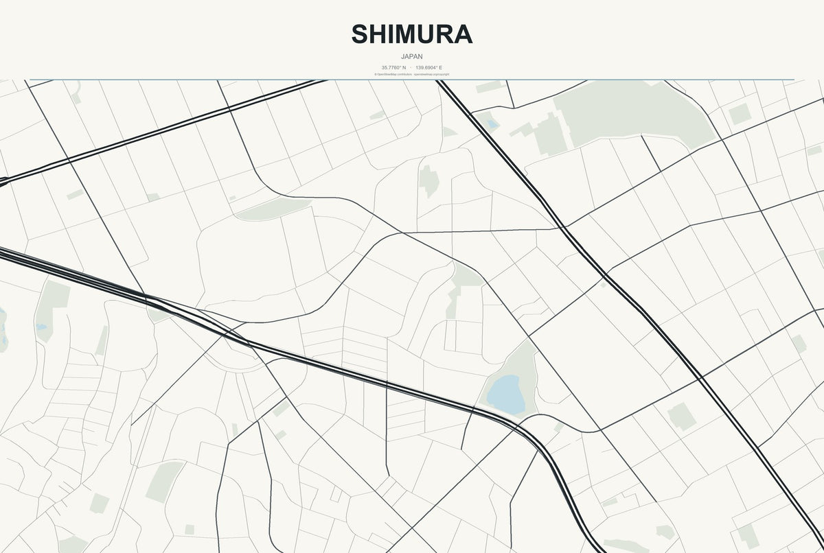 Shimura, Japan City Map Aluminum Sign in Headline Atlas style