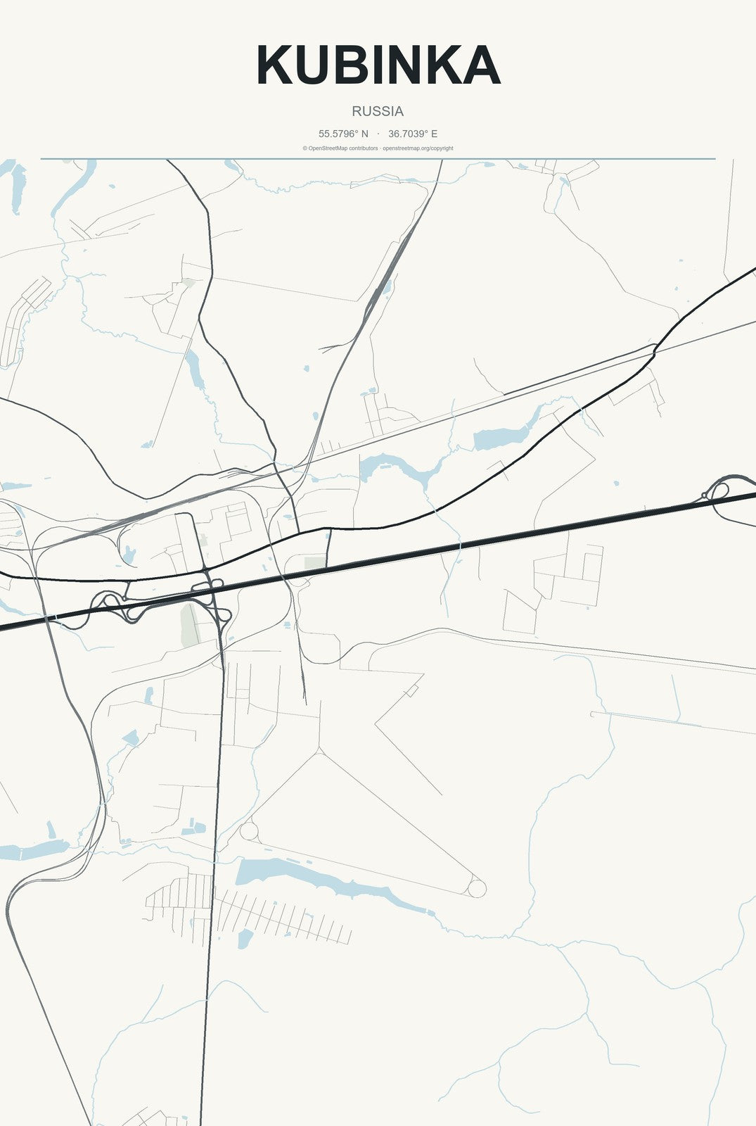 Kubinka, Russia City Map Aluminum Sign in Headline Atlas style