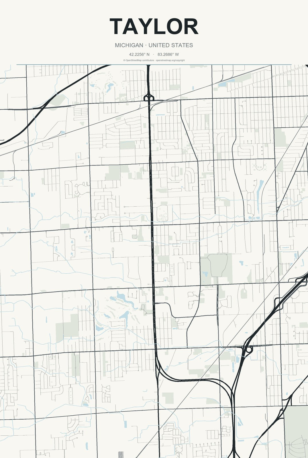 Taylor, Michigan City Map Aluminum Sign in Headline Atlas style