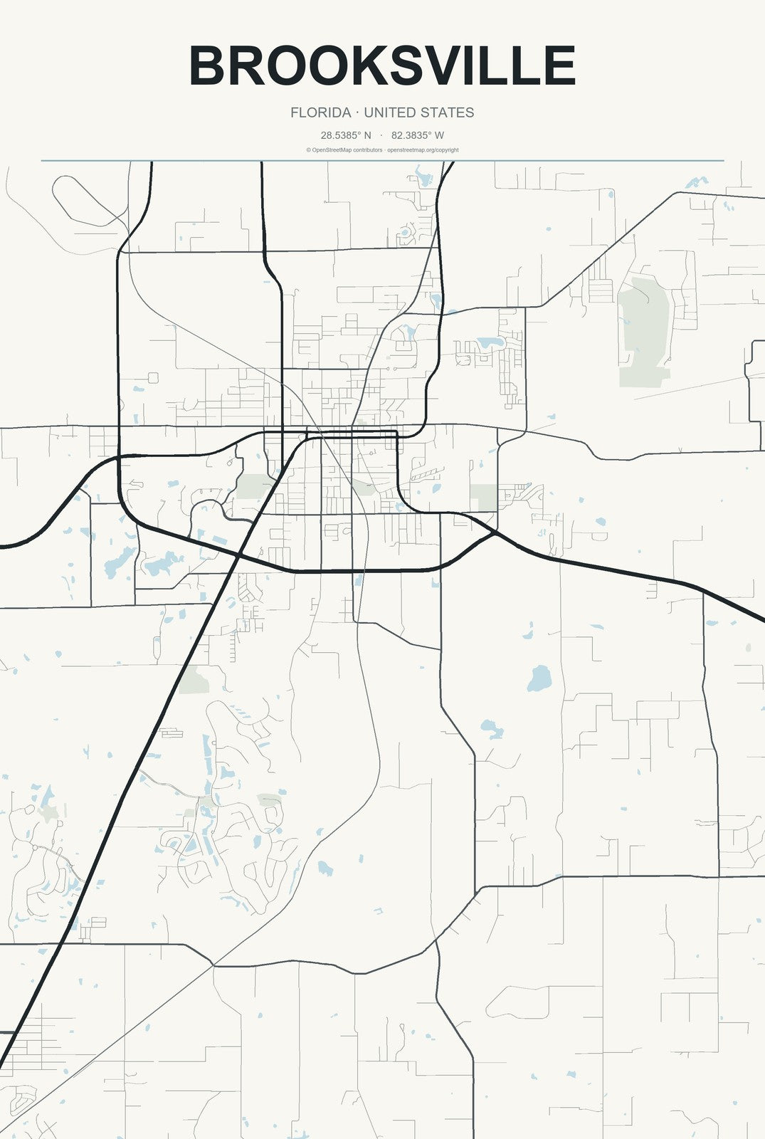 Brooksville, Florida City Map Aluminum Sign in Headline Atlas style