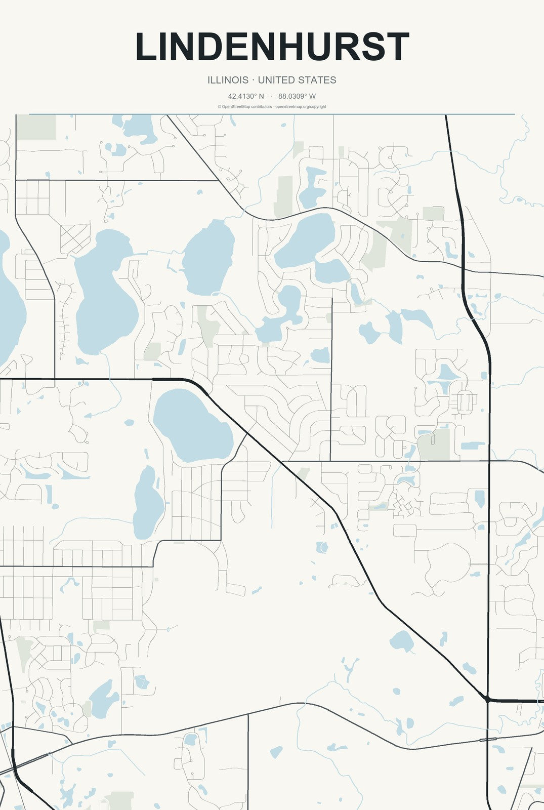 Lindenhurst, Illinois City Map Aluminum Sign in Headline Atlas style