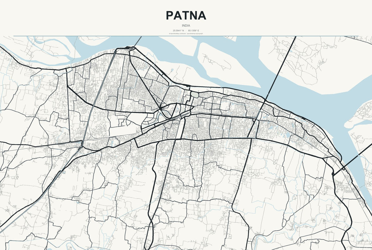 Patna, India City Map Aluminum Sign in Headline Atlas style