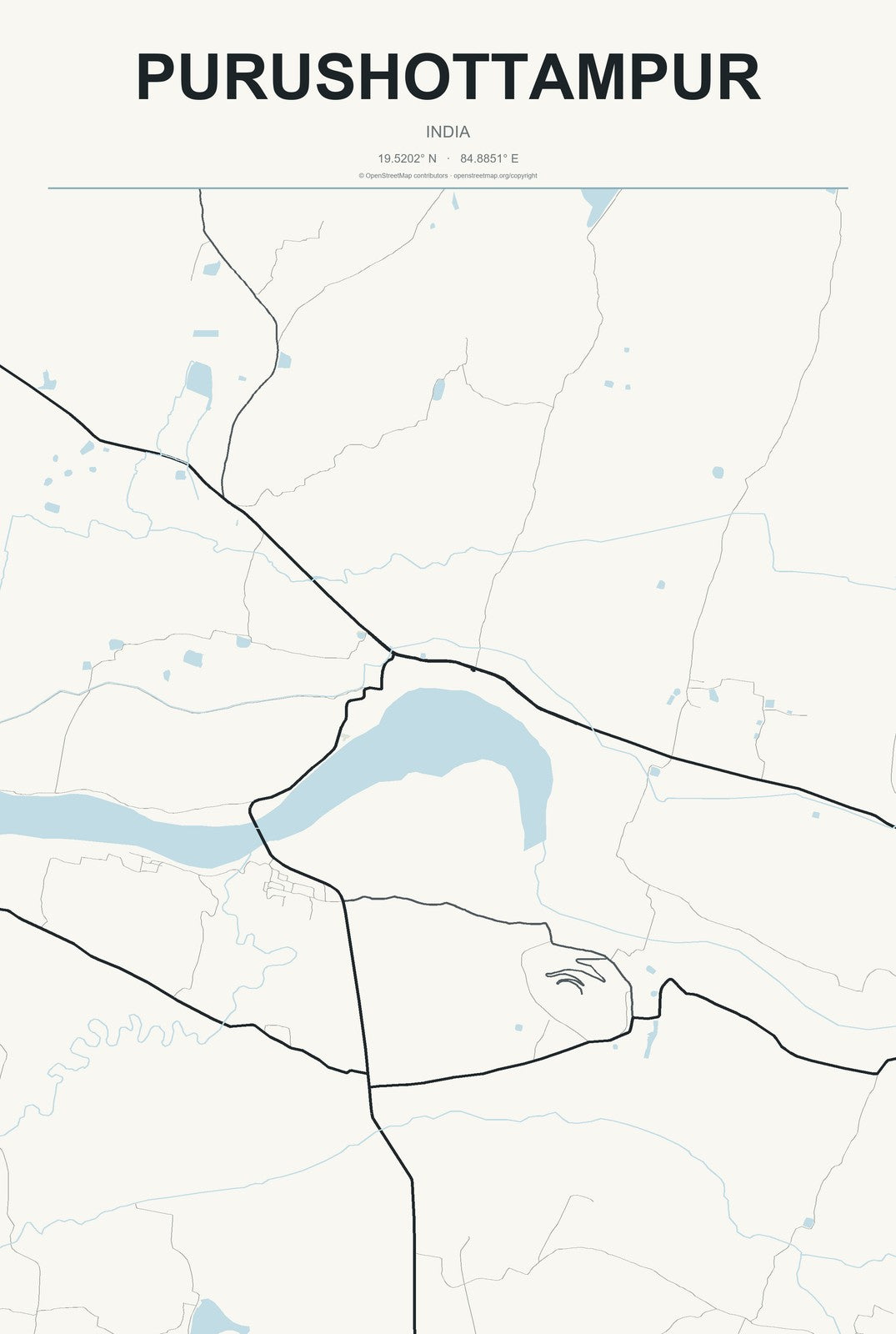 Purushottampur, India City Map Aluminum Sign in Headline Atlas style