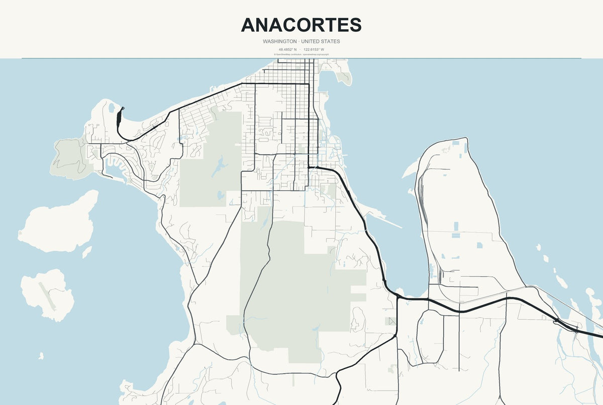 Anacortes, Washington City Map Aluminum Sign in Headline Atlas style