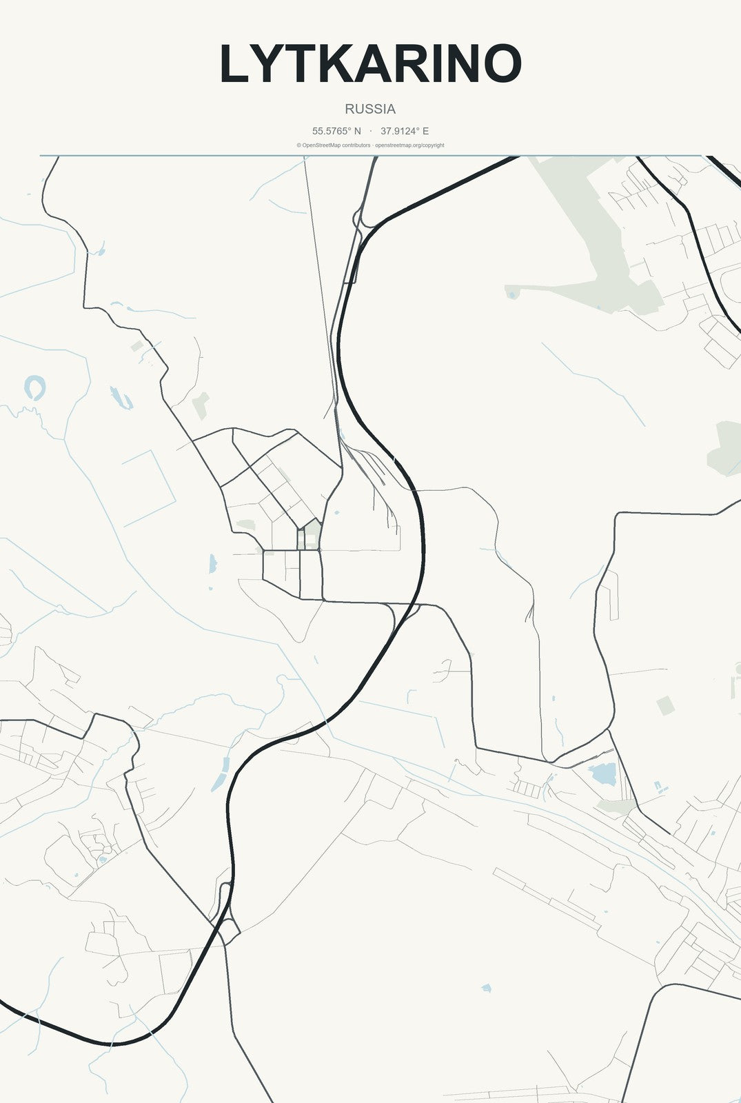 Lytkarino, Russia City Map Aluminum Sign in Headline Atlas style