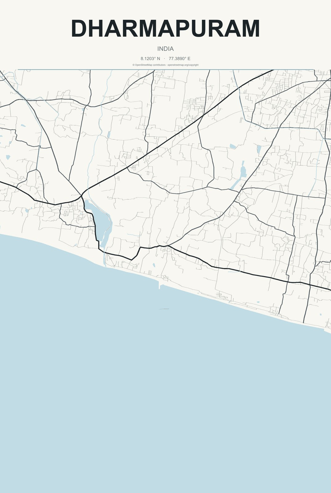 Dharmapuram, India City Map Aluminum Sign in Headline Atlas style
