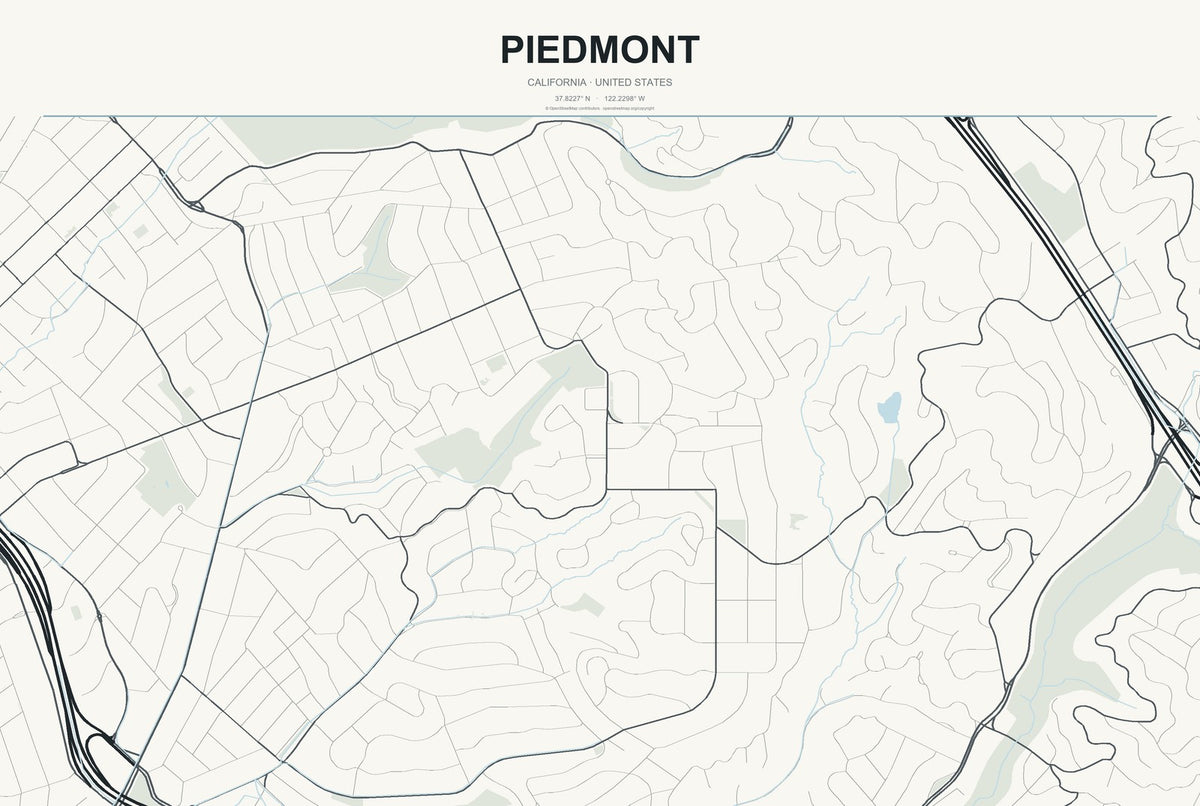 Piedmont, California City Map Aluminum Sign in Headline Atlas style