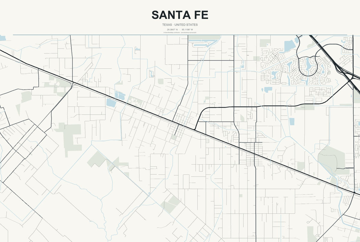 Santa Fe, Texas City Map Aluminum Sign in Headline Atlas style