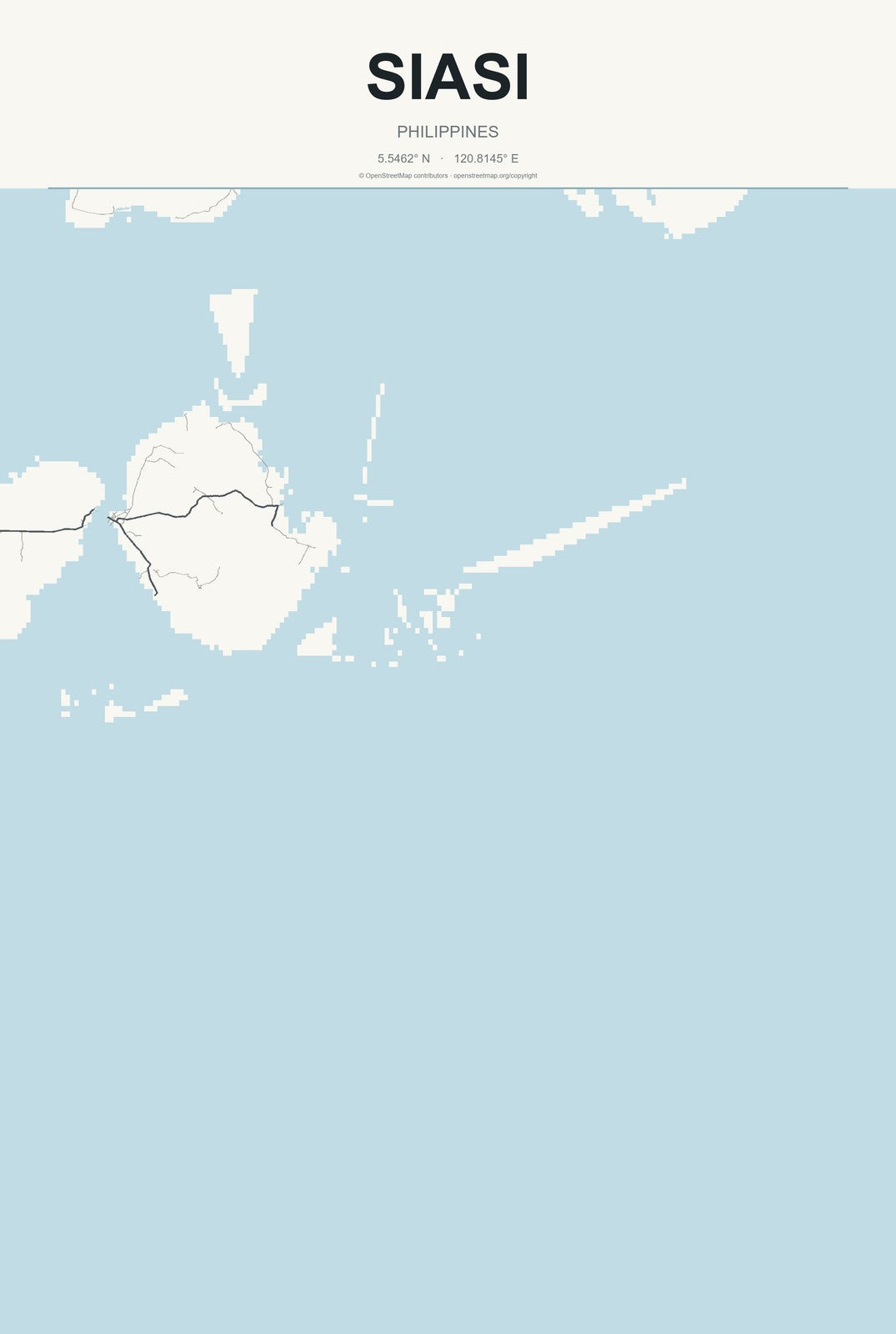 Siasi, Philippines City Map Aluminum Sign in Headline Atlas style