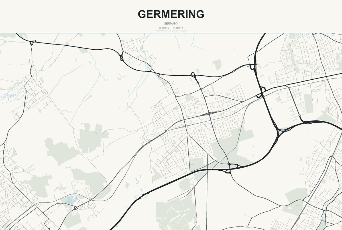 Germering, Germany City Map Aluminum Sign in Headline Atlas style