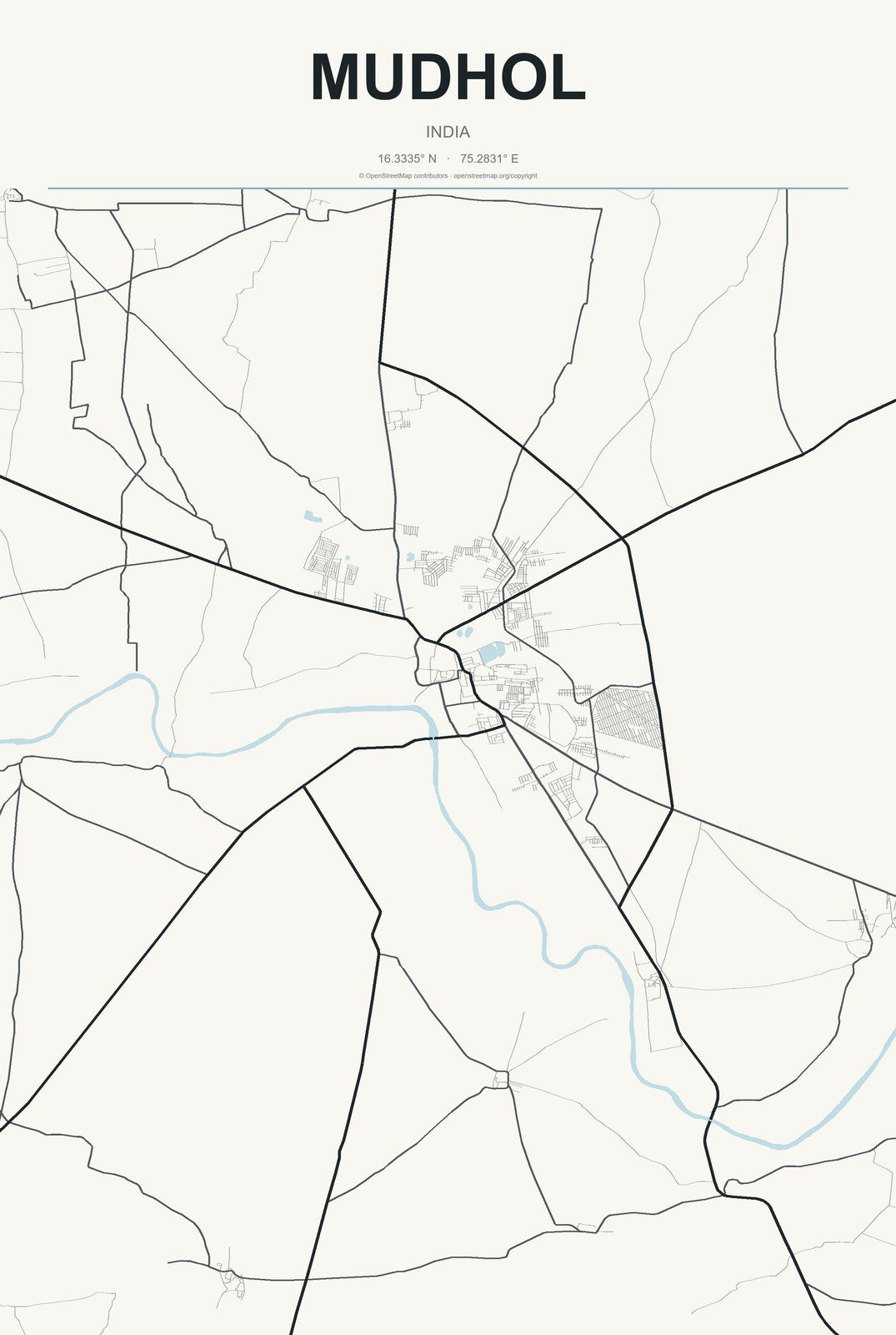 Mudhol, India City Map Aluminum Sign in Headline Atlas style