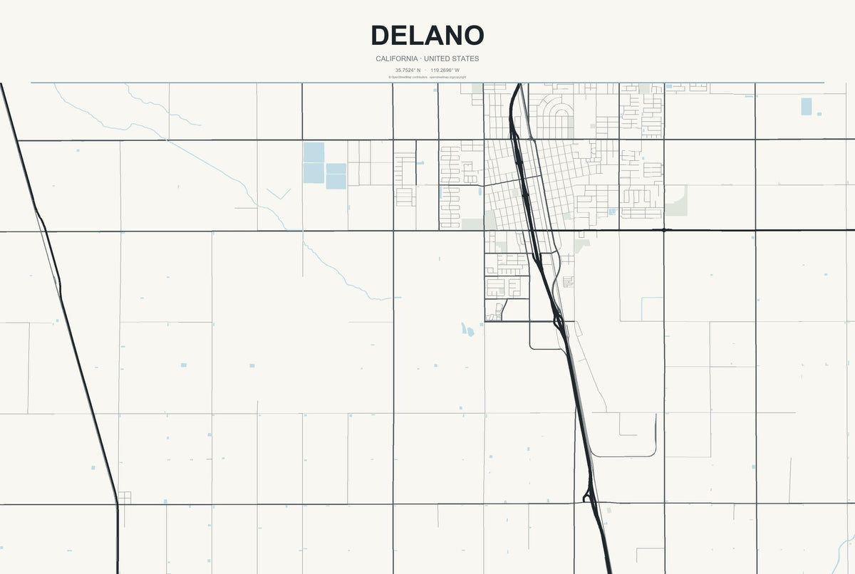 Delano, California City Map Aluminum Sign in Headline Atlas style