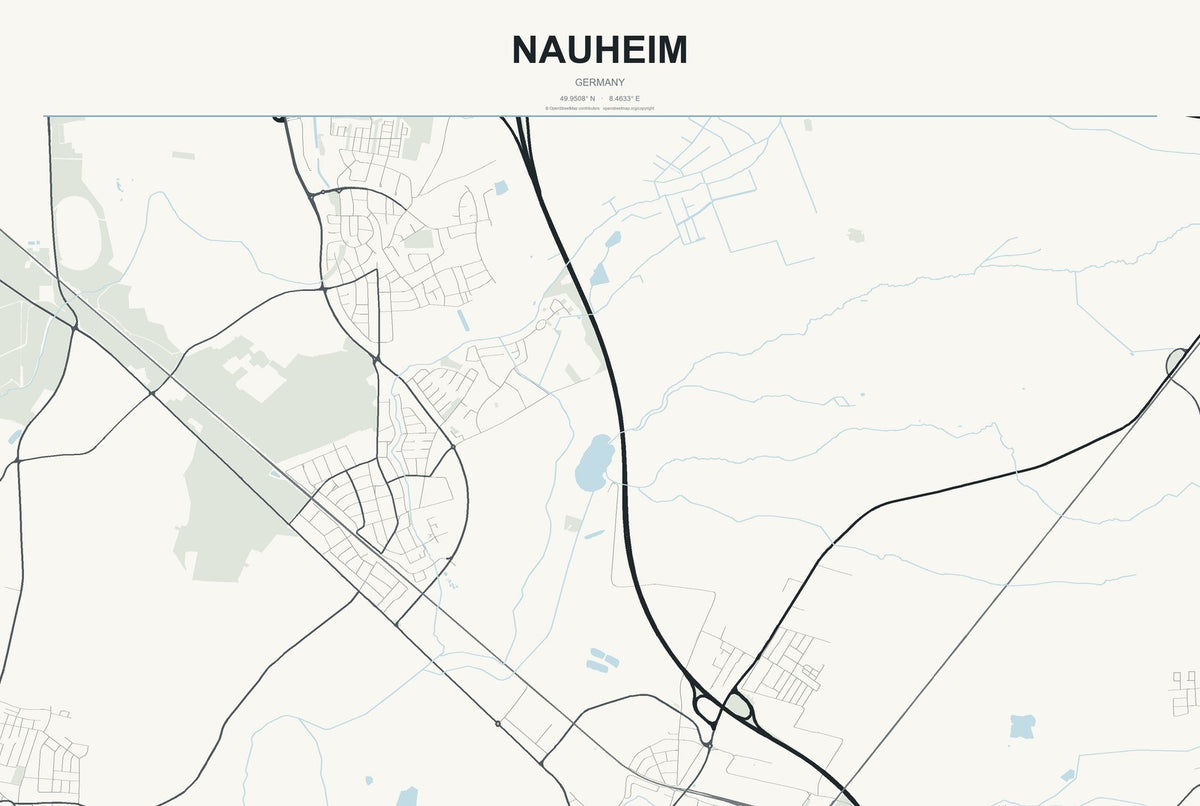 Nauheim, Germany City Map Aluminum Sign in Headline Atlas style