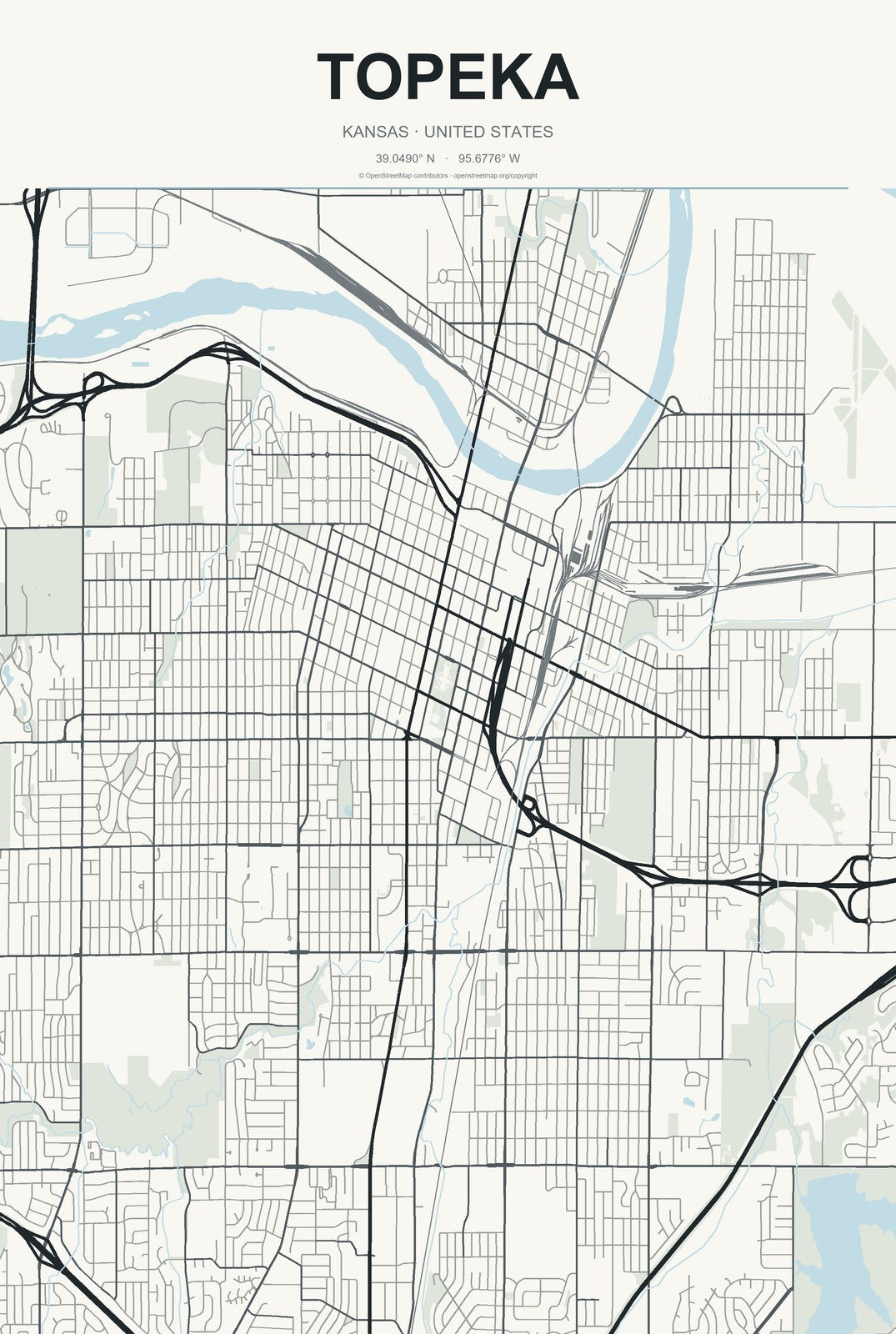 Topeka, Kansas City Map Aluminum Sign in Headline Atlas style