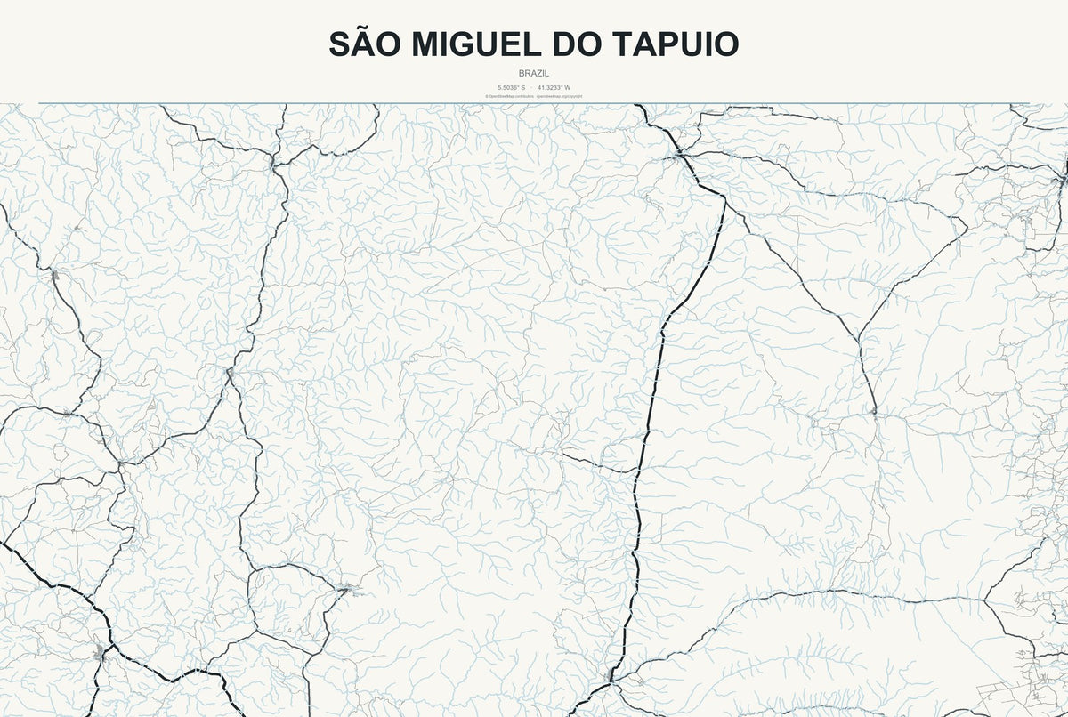 São Miguel do Tapuio, Brazil City Map Aluminum Sign in Headline Atlas style
