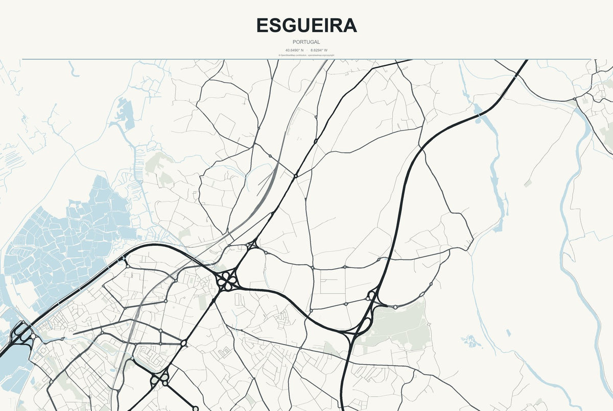 Esgueira, Portugal City Map Aluminum Sign in Headline Atlas style