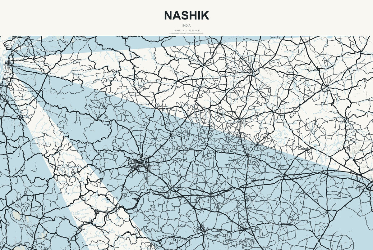 Nashik, India City Map Aluminum Sign in Headline Atlas style