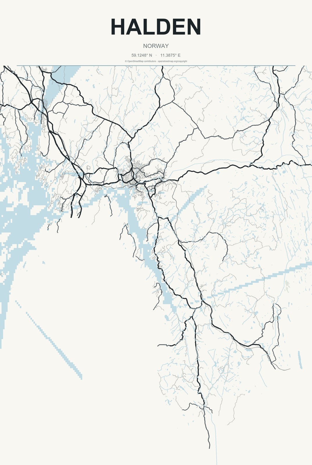 Halden, Norway City Map Aluminum Sign in Headline Atlas style