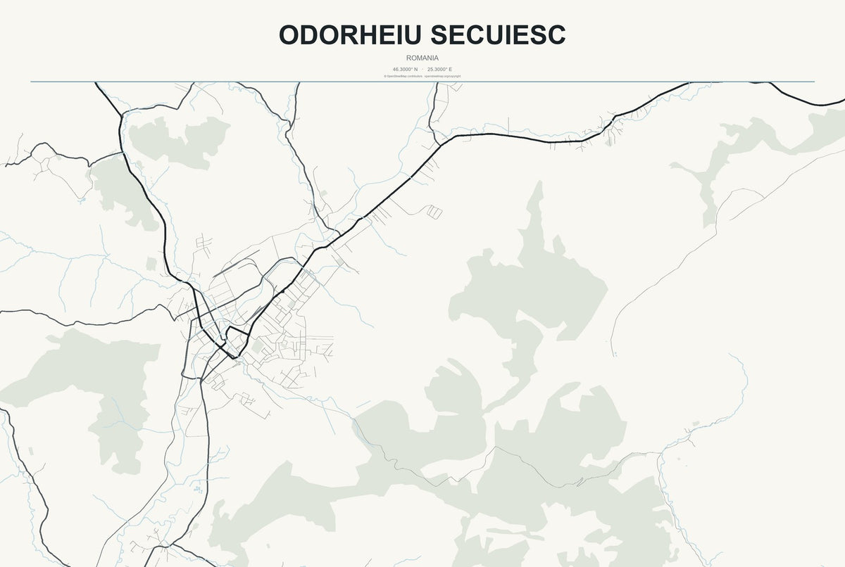 Odorheiu Secuiesc, Romania City Map Aluminum Sign in Headline Atlas style