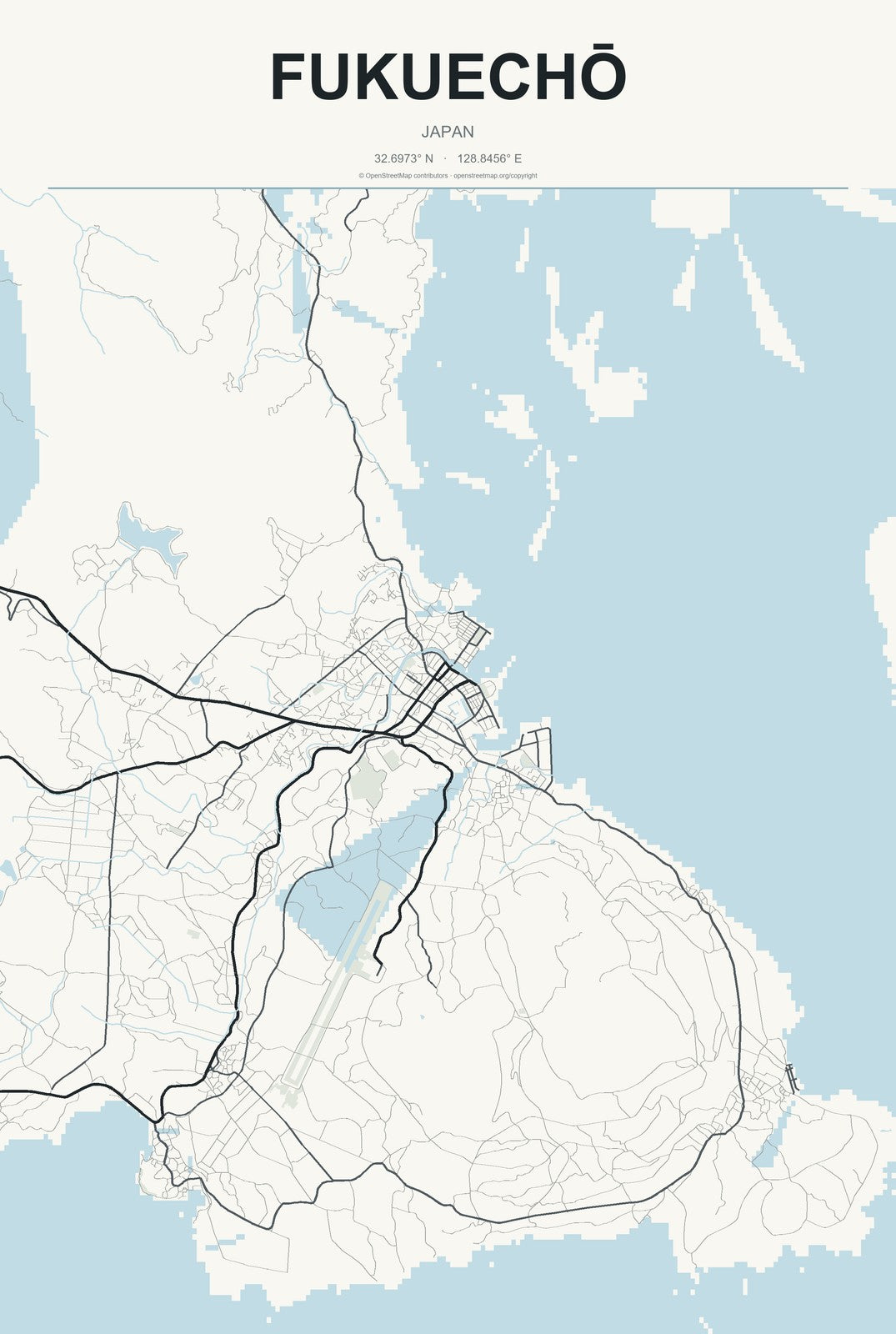 Fukuechō, Japan City Map Aluminum Sign in Headline Atlas style