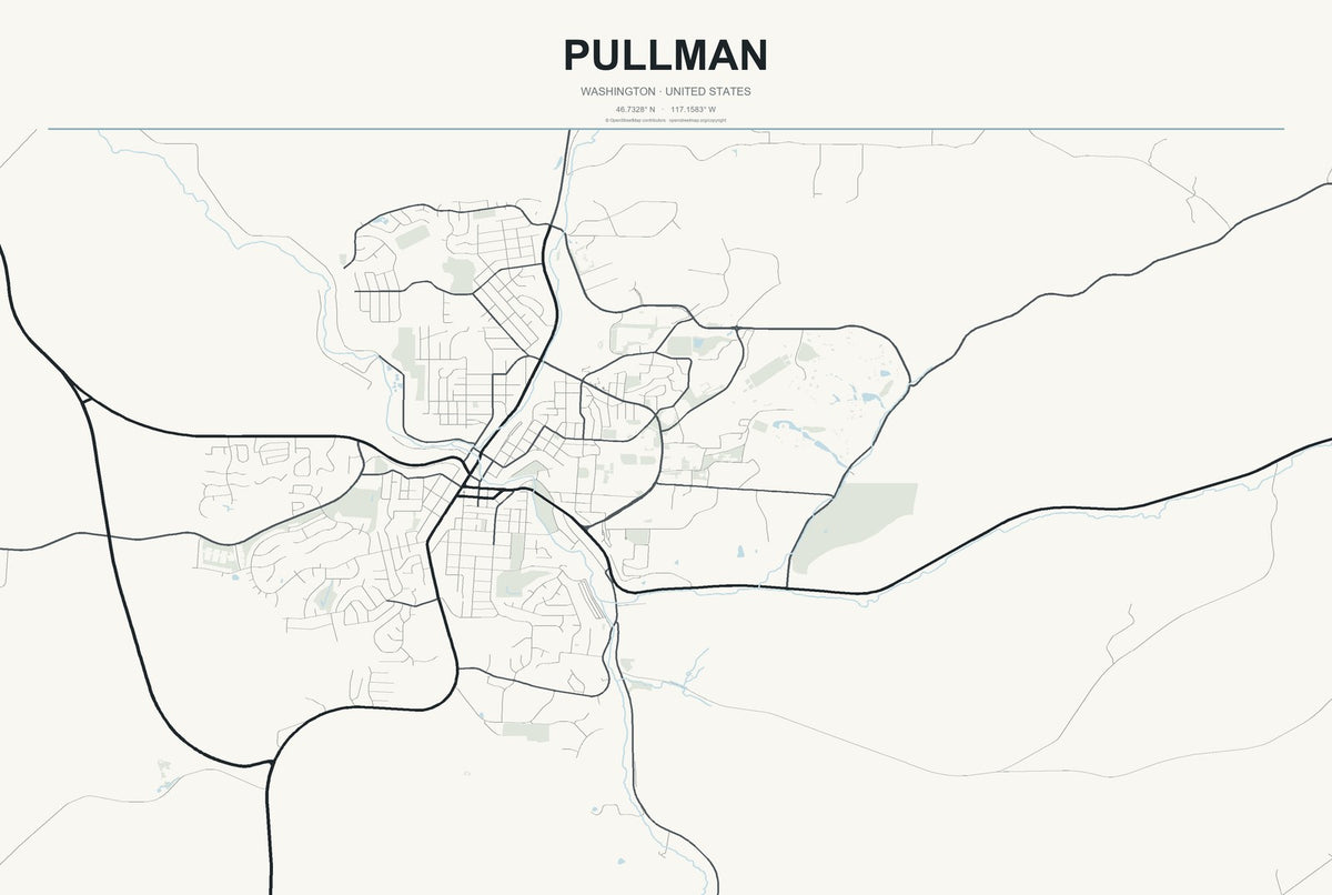 Pullman, Washington City Map Aluminum Sign in Headline Atlas style