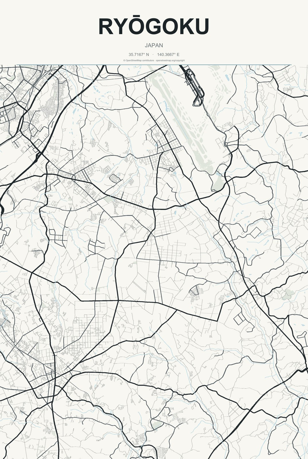 Ryōgoku, Japan City Map Aluminum Sign in Headline Atlas style