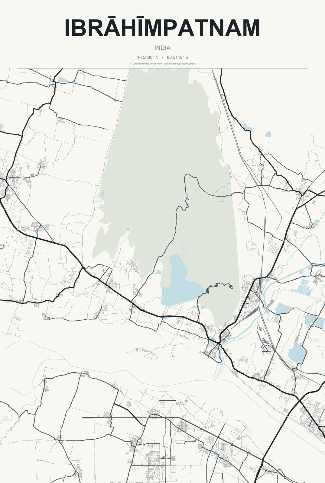 Ibrāhīmpatnam, India City Map Aluminum Sign in Headline Atlas style