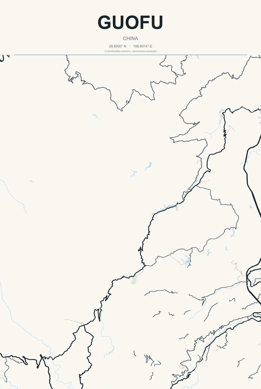 Guofu, China City Map Aluminum Sign in Headline Atlas style