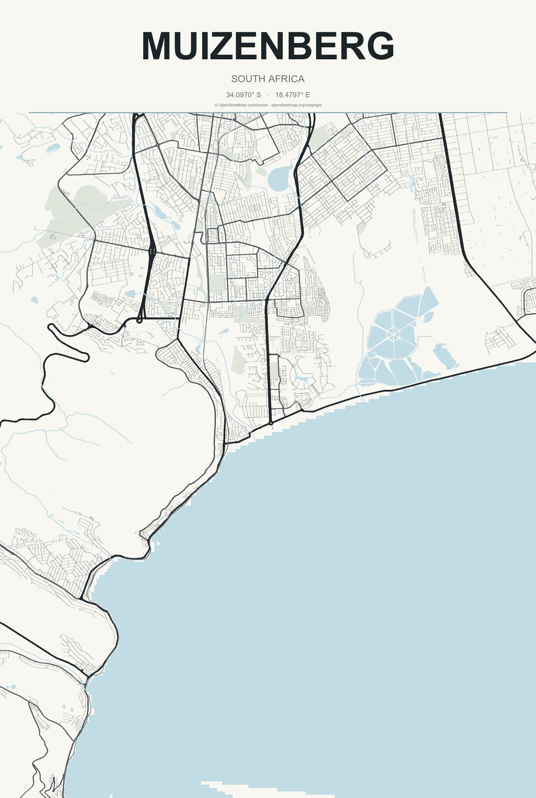 Muizenberg, South Africa City Map Aluminum Sign in Headline Atlas style
