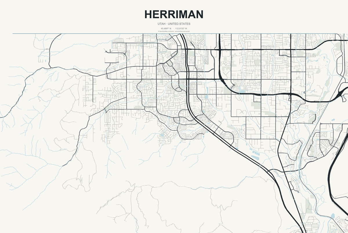 Herriman, Utah City Map Aluminum Sign in Headline Atlas style