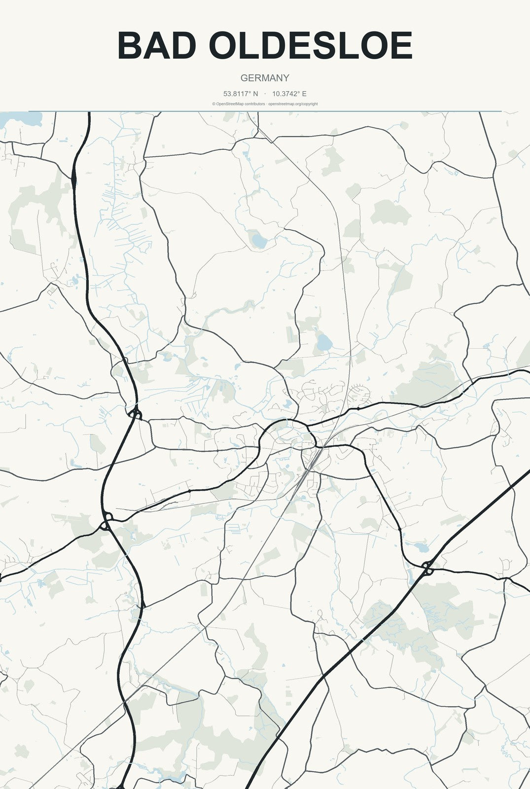 Bad Oldesloe, Germany City Map Aluminum Sign in Headline Atlas style