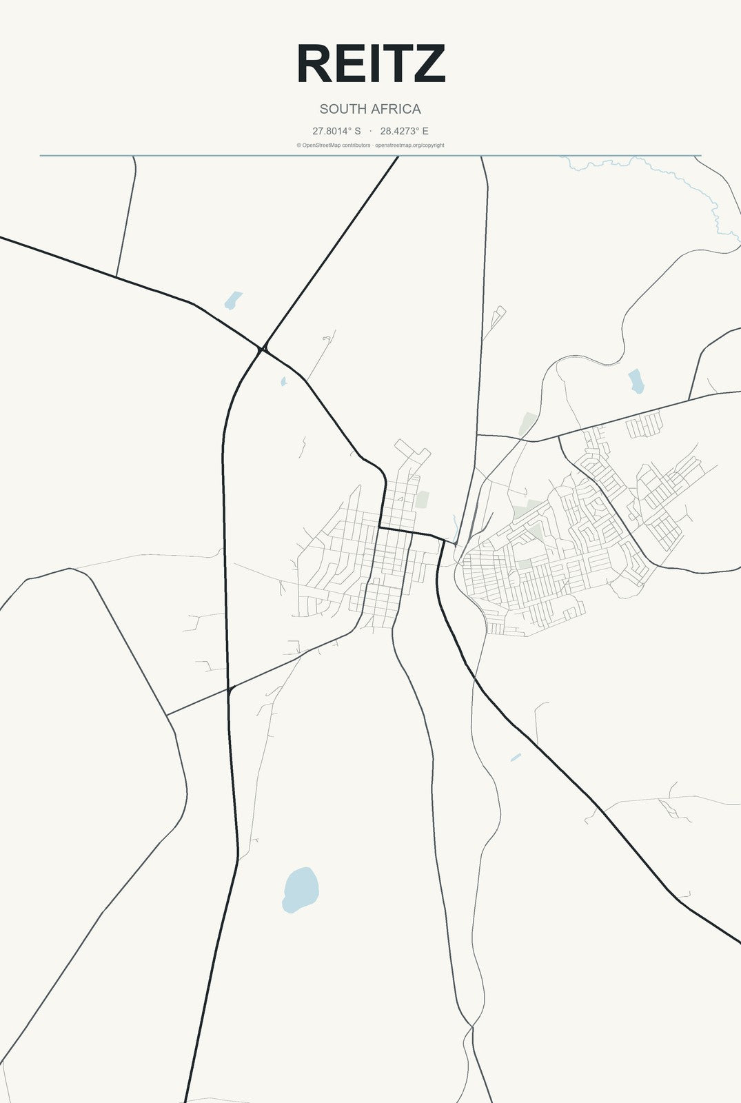 Reitz, South Africa City Map Aluminum Sign in Headline Atlas style