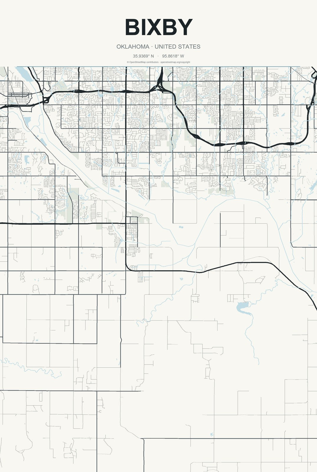 Bixby, Oklahoma City Map Aluminum Sign in Headline Atlas style