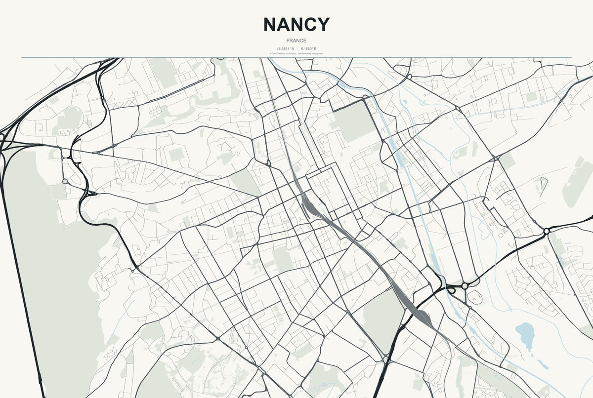 Nancy, France City Map Aluminum Sign in Headline Atlas style