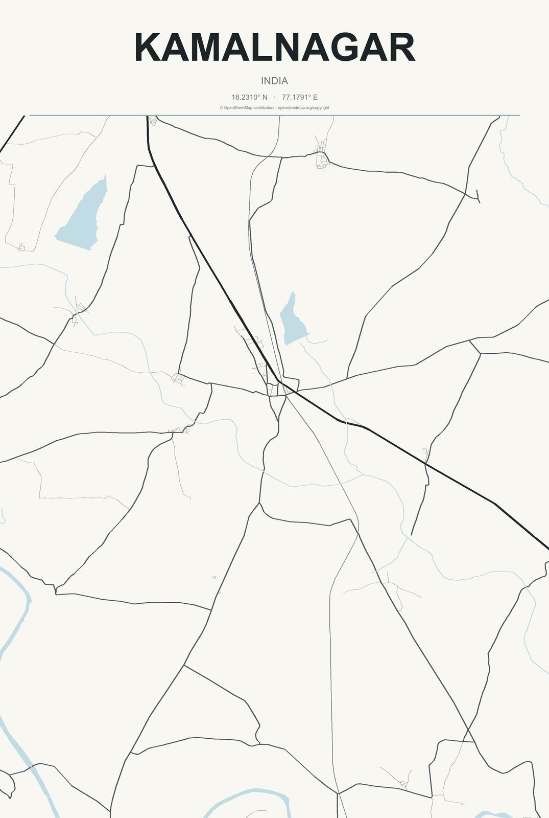 Kamalnagar, India City Map Aluminum Sign in Headline Atlas style
