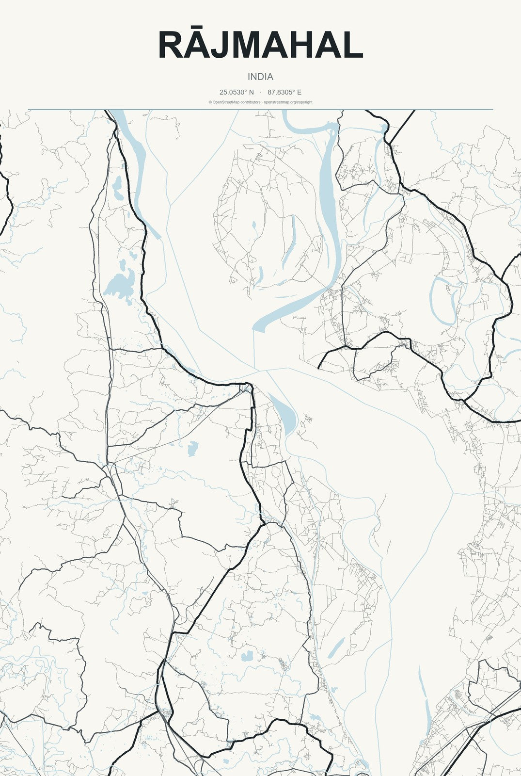 Rājmahal, India City Map Aluminum Sign in Headline Atlas style